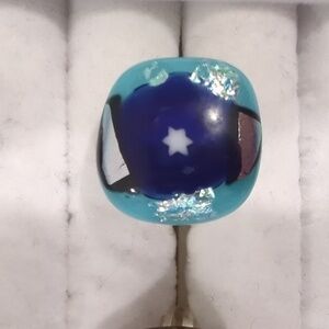 Handmade glass star of david bursting statement ring silver plated adjustable